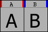 The instructions for glyph A are out of date. Glyph B has changed. Close-up of glyphs with red and blue bars